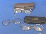 Antique Eye Glasses Clips marked 14K Sure Co,  2 Pairs in  Cases 1/18 12K GF & B&L 1/10 10 KGF