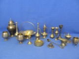 16 Decorative Brass Items –  From a Basket to S& P, Vases. Incense Burner Coasters & Vessels