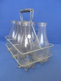 Milk – Man's Wire Basket & 6 Vintage Glass 1 Quart Milk Bottles