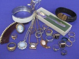 Mixed Lot of Jewelry & more – 3 Necklaces (2 are Avon) Costume Rings – 1972 Christmas Spoon