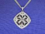Sterling Silver Pendant w 14 Kt Gold Accent & Diamond Chips – 18” Sterling Chain – 7.0 grams