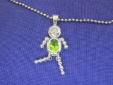 24” Sterling Silver Ball Chain Necklace w Child Pendant – Peridot Stone – Weight is 6.0 grams