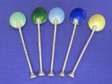 Set of 5 Enameled Sterling Silver Spoons by Henry Clifford Davis – 3 3/4” long – 47.8 grams
