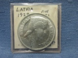 1929 5 Lati Latvian Coin – 83.5% Silver – As shown