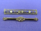 2 Vintage Sterling Silver Bar Pins w Rhinestones – About 2” long – 6.6 grams