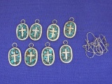 8 Silver & Turquoise Cross Charms – Was told they were Sterling but not marked – 3/4” long