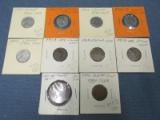 Lot of 10 US Cents – 5 Lincoln Steel Cents, 1909VDB Lincoln Cents(x2), 1909, 18?? Large Cent, 1874 I