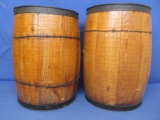 2 Wooden Barrels  Each Measures 18” Tall x 12” DIA  with one open end – 10 Wide Staves & 1 Thinner