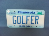 Metal Minnesota Golfer License Plate – No Month or Year – Normal Size – As Shown