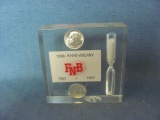 First National Bank of Erie – Lucite Paper Weight With 1963 Dimes & Hour Glass