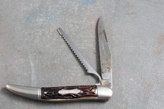 Vintage Fish Knife, Scaler & Bottle Opener Colonial Bone Handle 5" Closed