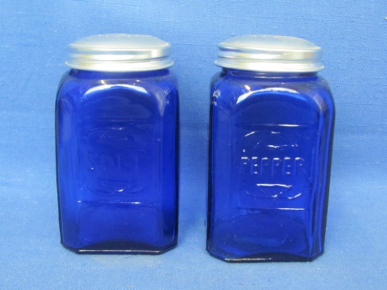 Cobalt Blue Glass Salt & Pepper Shakers – Square Shape – 4 1/4” tall – Newer