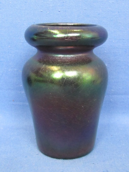 Antique Imperial 'Jewel' Glass Stretch Vase – Amethyst Carnival – Iron Cross Mark – Circa 1920