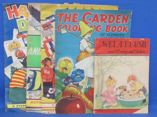 5 Vintage Children's Coloring Books – 1940 to 1946 - 4 are 'Tall' ones at 15” long