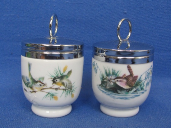 Pair of Royal Worcester Egg Coddlers in the Birds Pattern – 2 1/2” tall wo handle
