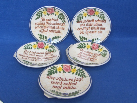 5 Small German Plates with Humorous Sayings – 3 3/4” in diameter