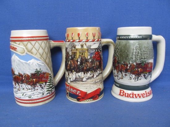 3 Budweiser Holiday Steins: 1983, 1985, 1986