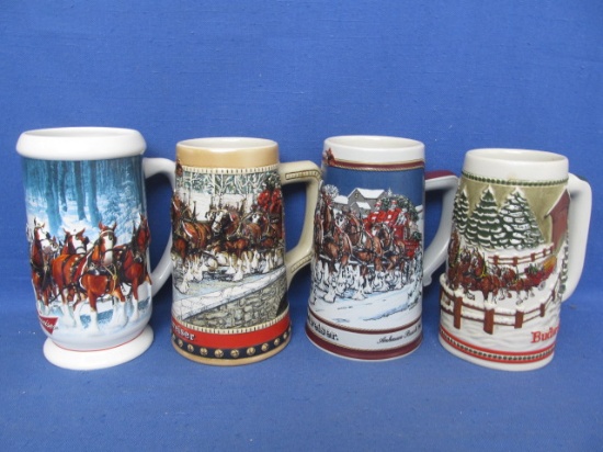 4 Budweiser Holiday Steins: 1988, 1989, 1984 (no date) & 2007 “Winter's Calm”