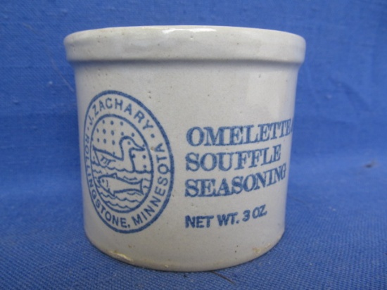 Vintage Mini Crock – Stoneware – J.Zachary – Rollingstone, Minnesota – Omlette & Souffle Seasoning 2