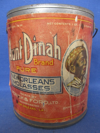 Black Americana – Aunt Dinah Brand Pure New Orleans Molasses tin w/ Label – Mammy Face