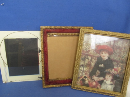 3 Vintage Picture Frames: 10 x 12” Painted Glass for an 8x10 & 2 Vintage Gold Gesso 11 ½ x 13 1/2”