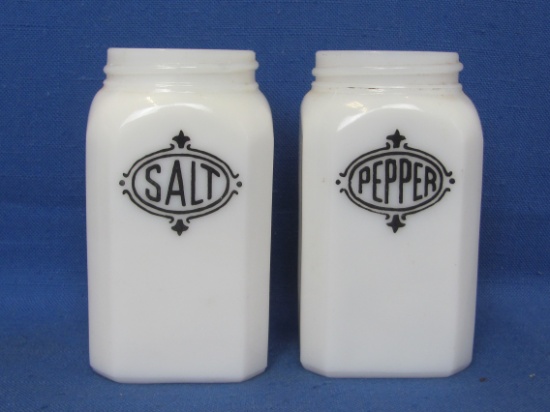 Hazel-Atlas Milk Glass Salt & Pepper Shakers – Square Base – 4 1/4” tall – No caps