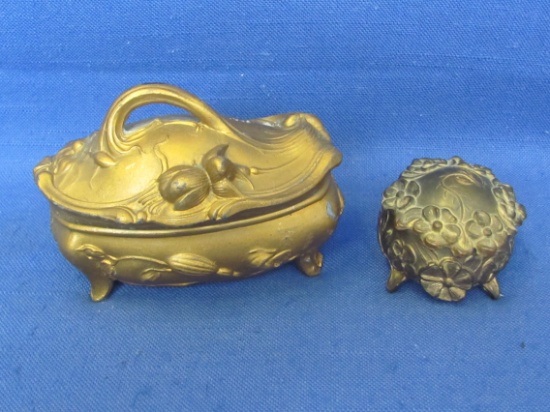 2 Vintage Pot Metal Trinket Boxes or Jewelry Caskets – Larger is 4” long – Some paint loss & wear
