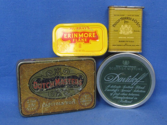 4 Tobacco/Cigar Tins – Dutch Masters – Murray's Erinmore Flake – Davidoff – Philip Morris