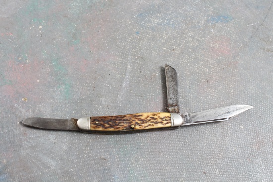 Vtg. 3 Blade WARDS Pocket Knife with Bone Handle