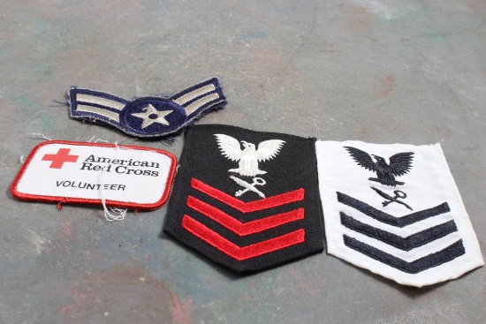 3 Vintage Military Patches & American Red Cross Volunteer Patch