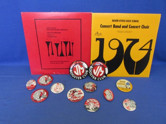 Lot Of Vintage – 12 Assorted 1960's  Minnesota High School Buttons – 2 High School Band Records-