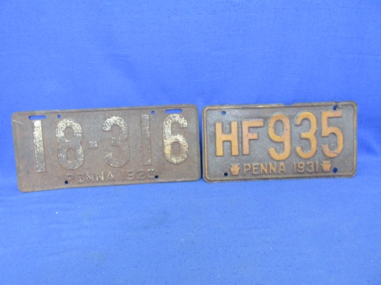 Lot Of 2 – Pennsylvania - License Plates 1920 & 1931 -