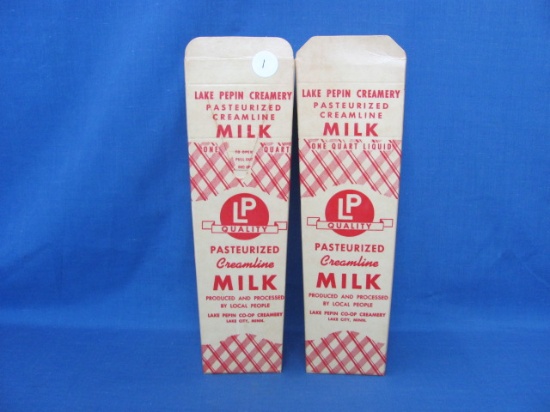 Cardboard Milk Containers (2) – Lake Pepin Coop Creamery – Lake City MN – 10 3/8” T