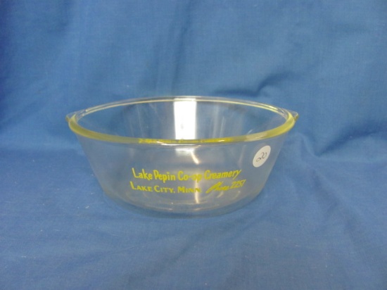 Bakeglas Bowl – Lake Pepin Coop Creamery – Lake City MN – 3” T – 7 3/4” D