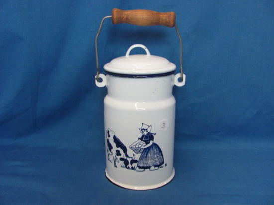 Enamel Lunch Pail – Holland Girl & Cow – 8 1/4” T – As Shown