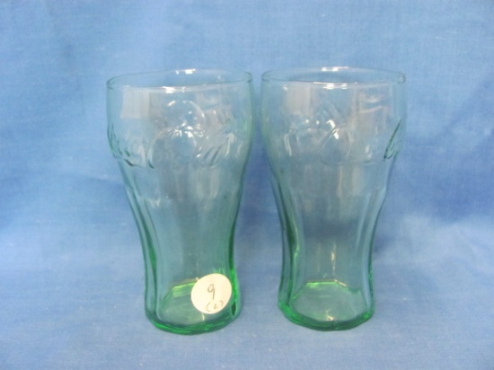 Coca Cola Glasses (2) – 4 1/4” T – Embossed Print – No Chips/Cracks – As Shown