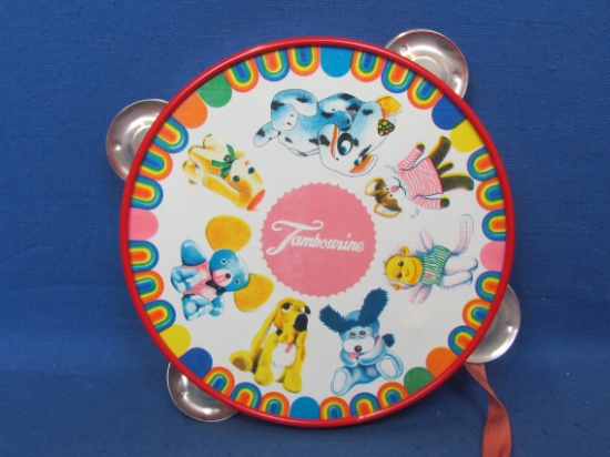 Vintage Toy Tambourine – Tin & Plastic – Made in Japan – 6 1/2” in diameter