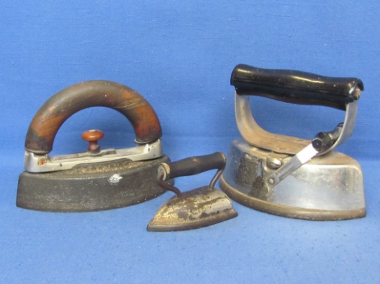 3 Irons – 2 Sad Iron with Handles (1 Asbestos 72-B) – Mini Flat Iron for Pleats, etc