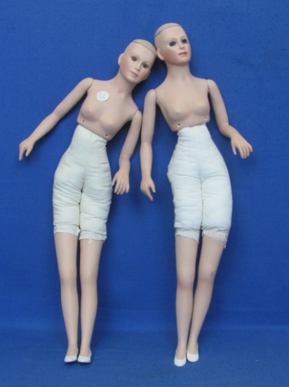 2 Porcelain Dolls by Thelma Resch – 1992 – About 20” long “Nonia” - Stuffed body