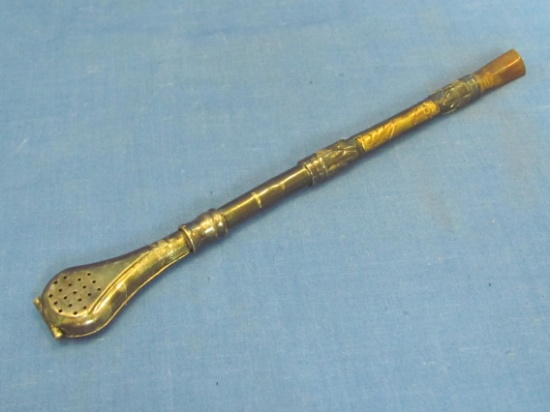 Ornate Mate Spoon/Straw – Marked “Ind.Arg. Achalay Alpaca”  - Marked 18K at top – 7 1/2” long