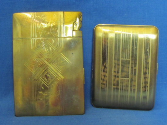 2 Goldtone Elgin American Cigarette Cases – 1 is Magic Action Lite-O-Matic with Lighter