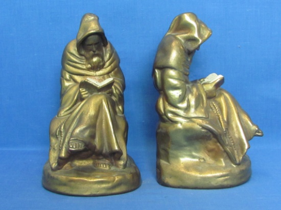 Pair of Metal Bookends “Reading Monk” - About 7 1/4” tall – Look like Brass