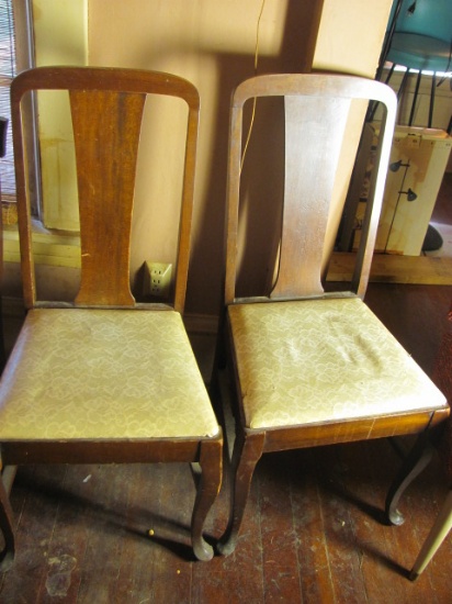 Wood Chairs With Vinyl Seat (2) – Backs 38” H – Seat 18” T – As Shown