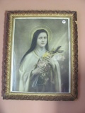 Religious Madonna/Mary Print Picture With Decorative Wood Frame – 15 1/2” x 19”