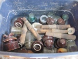 Porcelain & Glass Insulators With Wood Pegs – Some Nicks/Chips – As Shown