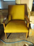 Burnt Orange Chair With Wood Arms & Legs – Back 31” T – Seat 16” T – As Shown