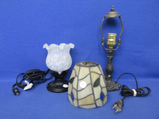 Lot Of 2 Lamps (1) Newer 6 3/4” Working Lamp Fluted Open Globe & (1) Lamp mixed Pieces Nonworking -