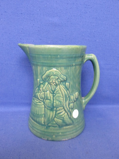 Vintage – McCoy – 8” Green Glaze Pitcher – Stoneware – Pirate With Beer Tavern Scene Pottery #6