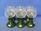 Set of 6 Glasses w/ Green bases - “Handmade SSG” sticker on each – Etched design – 6”T – Great condi