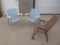 3 Lawn Chairs: 2 Matching Aluminum w/ Plastic Arms & Blue Webbing, 1 Brown Fabric over metal Frame